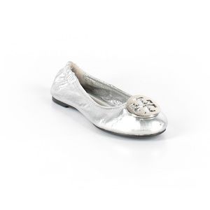 Tory Burch Reva Metallic Silver Ballet Flats